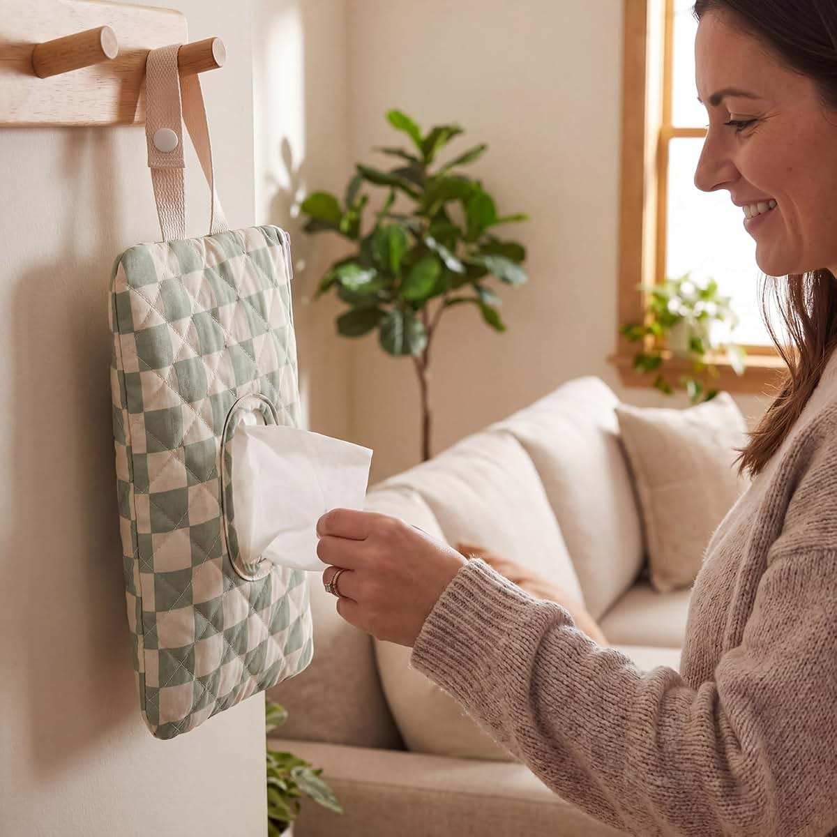 Chicplaid Quilted Wipes Pouch, Green Checkered Fabric Dispenser (photo 4)