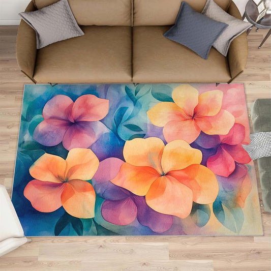 HYGIUID Watercolor Florals Area Rugs 4x5 - Colorful Florals Rug for Entryway, Romantic Flowers Washable Entry Way Rugs