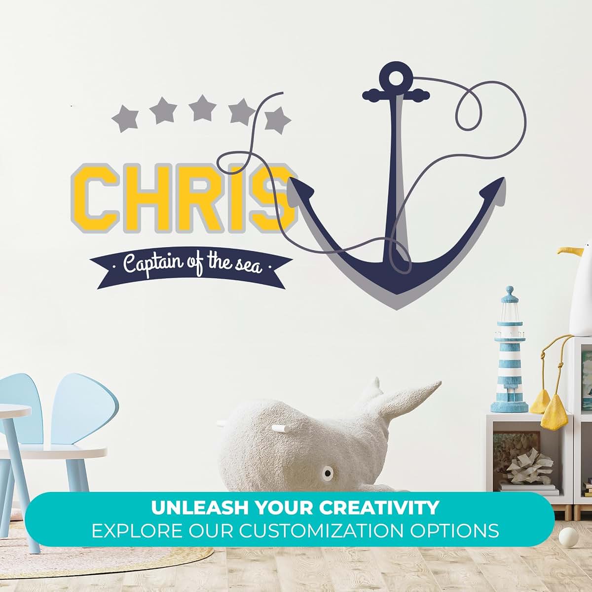 e-Graphic Design Inc Personalized Anchor Wall Stickers for Baby Boy I Custom Name for Nursery Wall Decor I Wall Decal