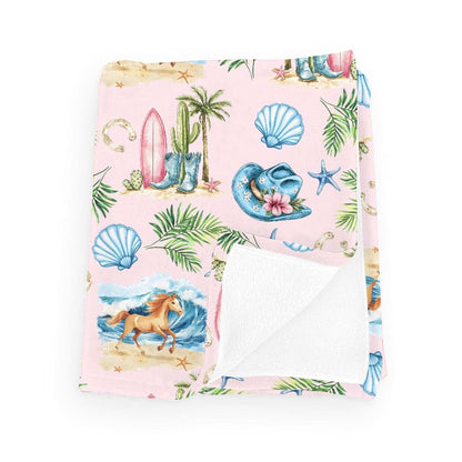 Wicbfdfv Boho Summer Beach Surfboard Palm Trees Baby Blankets for Boy Girl Western Cowboy Hat Boot Horse Flannel Fluffy