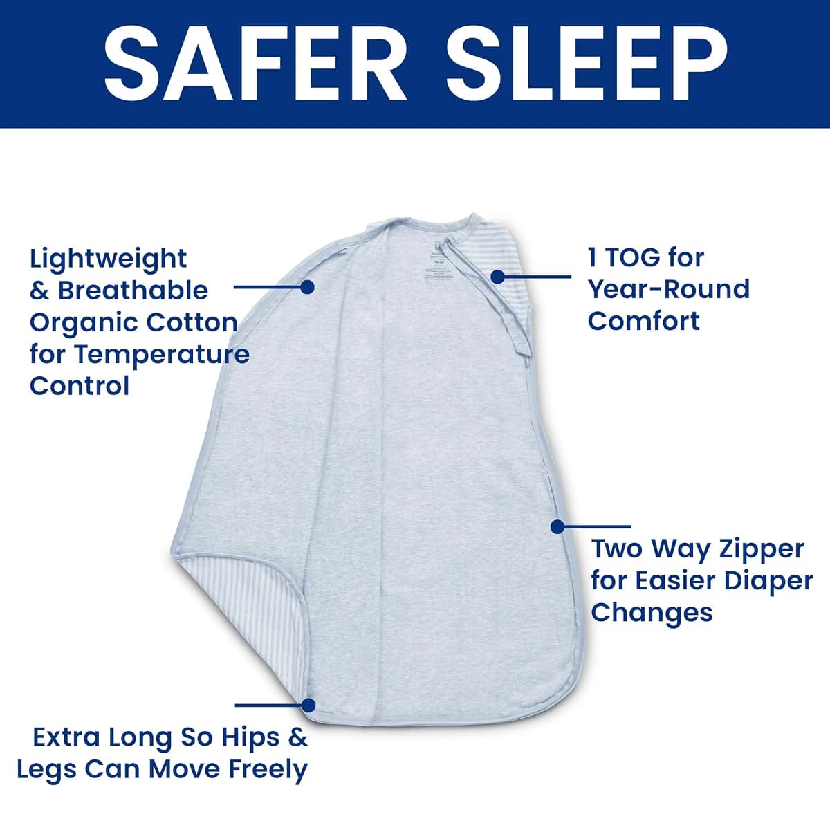 Delta Children babyGap TrueSleep Sleep Sack, 100% Organic Cotton, Large 6-12 Months, Blue Stripe