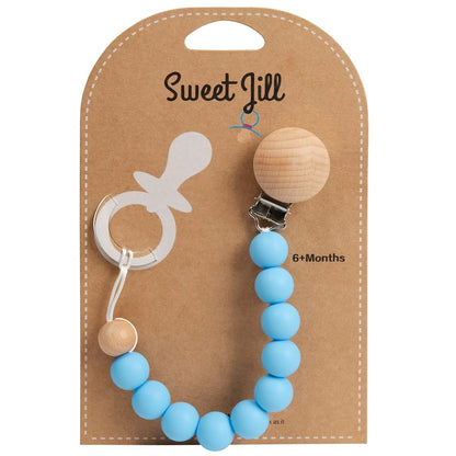 Sweet Jill Silicone Bead Pacifier Clip In Light Blue