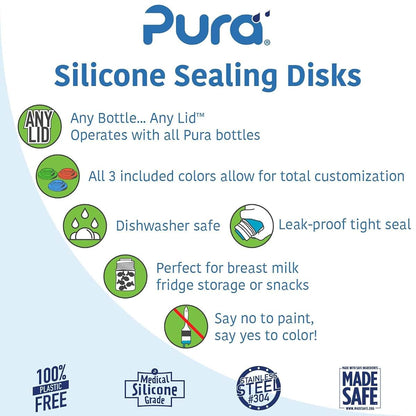 Pura Kid Silicone Sealing Disks - Plastic-Free, Airtight for Breastmilk Storage Bottle