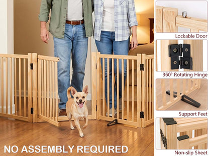 Oapety Wooden Freestanding Dog Gate with Door, 23 Inch Height 8 Panels Indoor