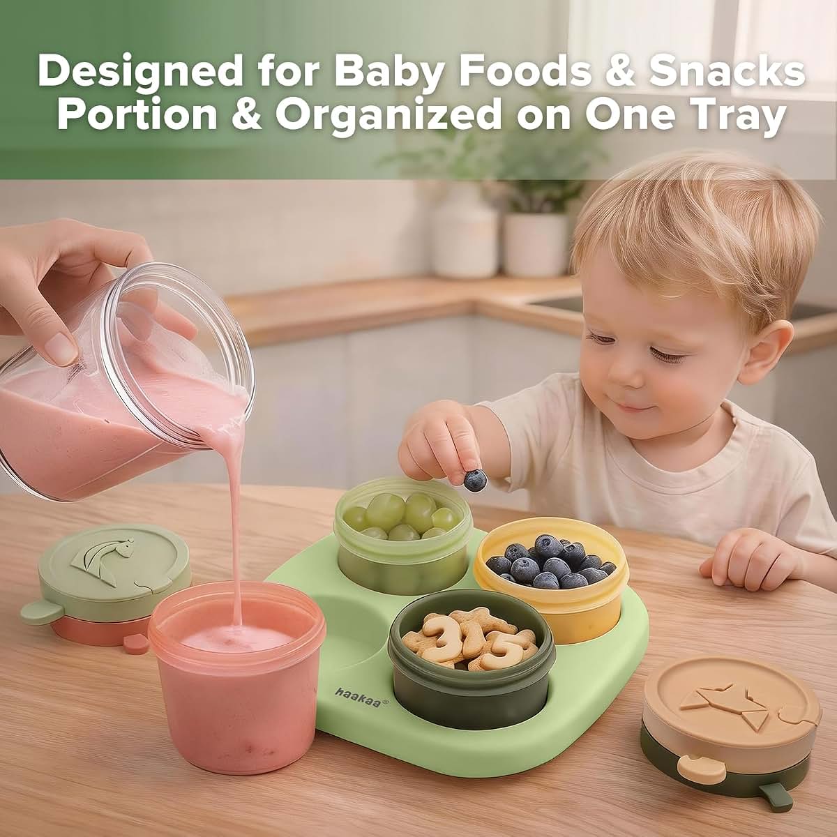 Haakaa Silicone Baby Food Containers with Animal Lids