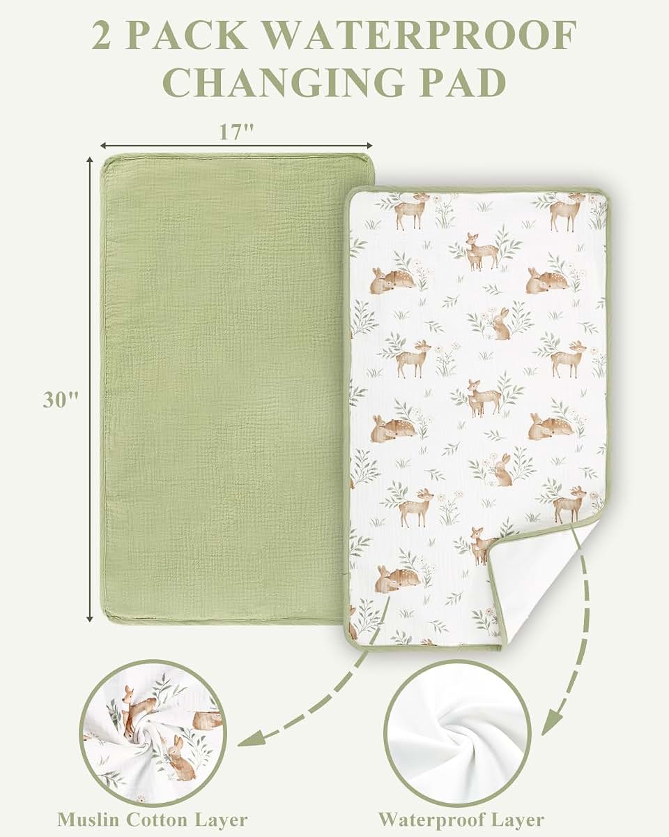 Jundetye Waterproof Portable Changing Pad 2 Pack, Muslin Cotton Mat (photo 2)