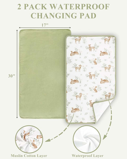 Jundetye Waterproof Portable Changing Pad 2 Pack, Muslin Cotton Mat (photo 2)