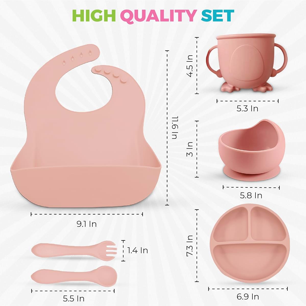 SiliFun 8-Piece Silicone Baby Feeding Set for Mealtime