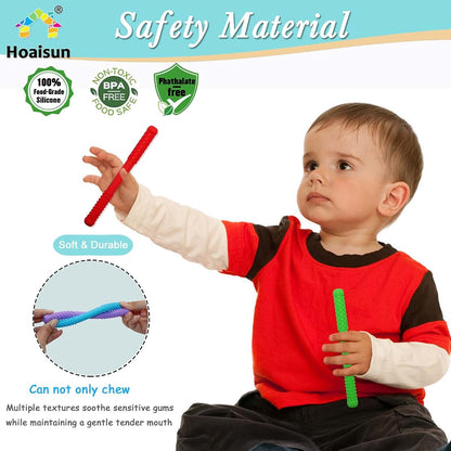 Teething Straw Sticks for Babies 3-18 Months - 8 Pack Silicone Chew Toys