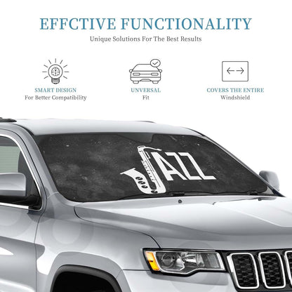 vroos Jazz Saxophone Music Front Windshield Shade Foldable Car Windshield Sunshade Blocks Uv Rays Keep Vehicle Cool