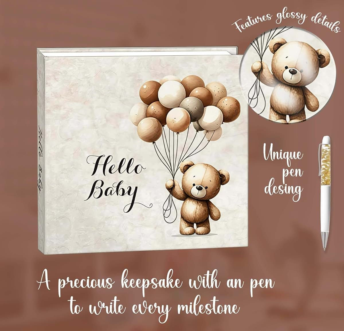 Alejastore Baby Album and Memory Book with Teddy Bear Design