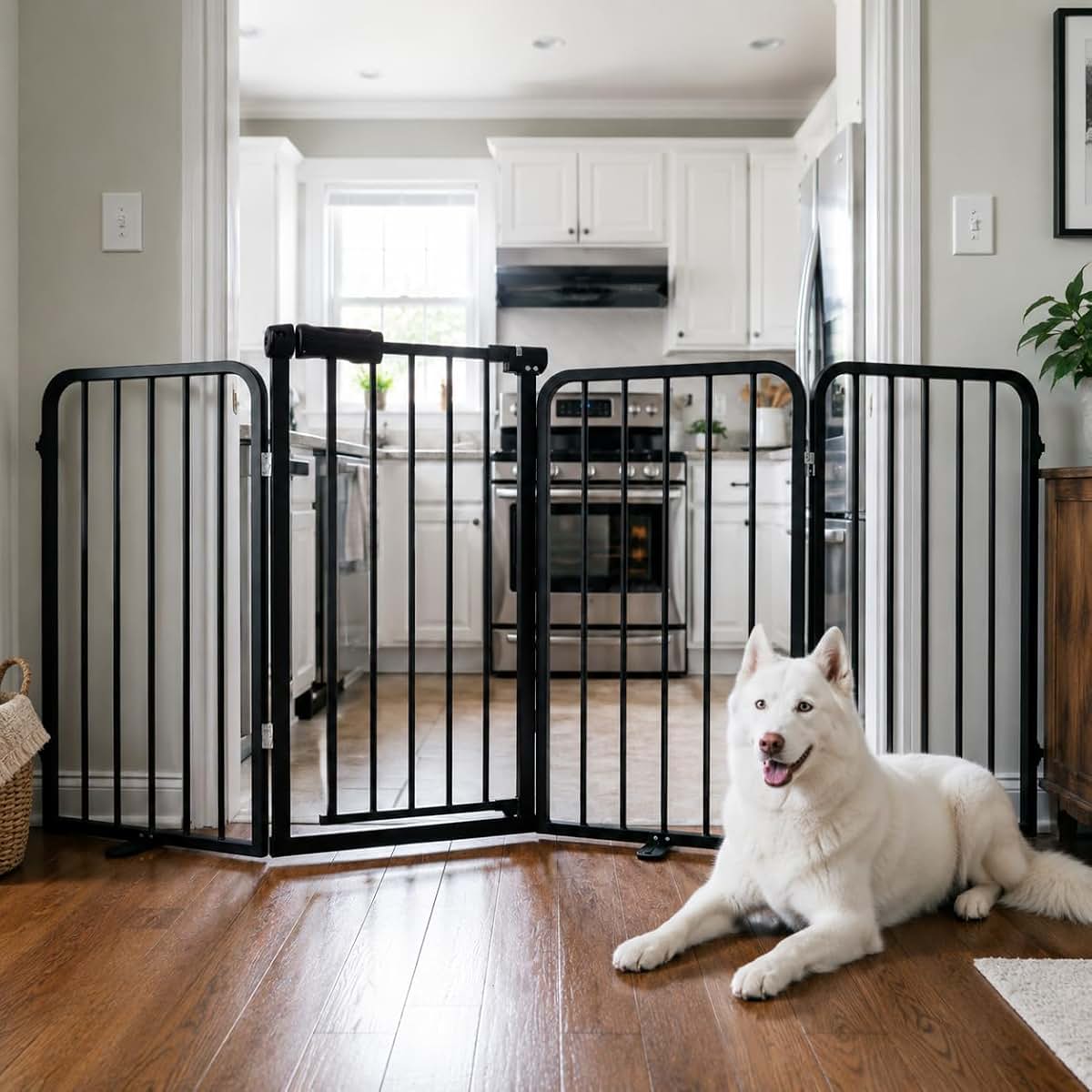 Foreng Freestanding Foldable Dog Gate with Door, 30" Tall, Up to 70" Wide