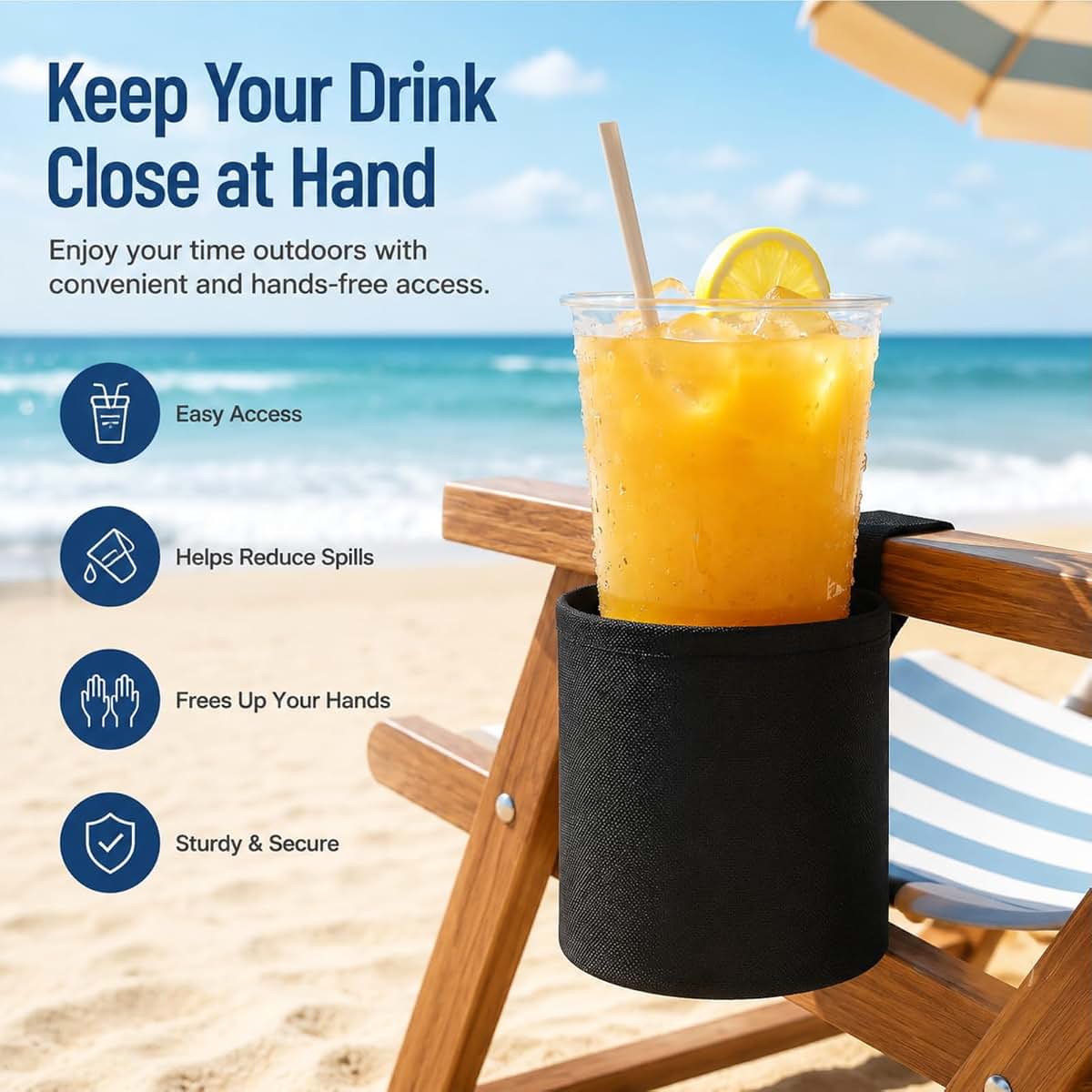 SHINETEC Camping Chair Cup Holder, Universal Side Drink Holder for Folding Chairs
