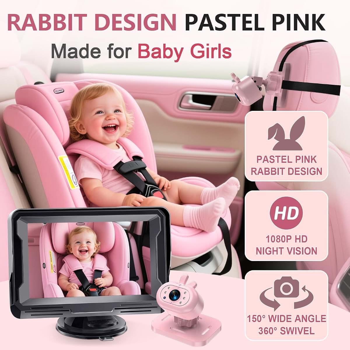 Amtifo Baby Car Camera, 1080P HD Rear-Facing Monitor with IR Night Vision