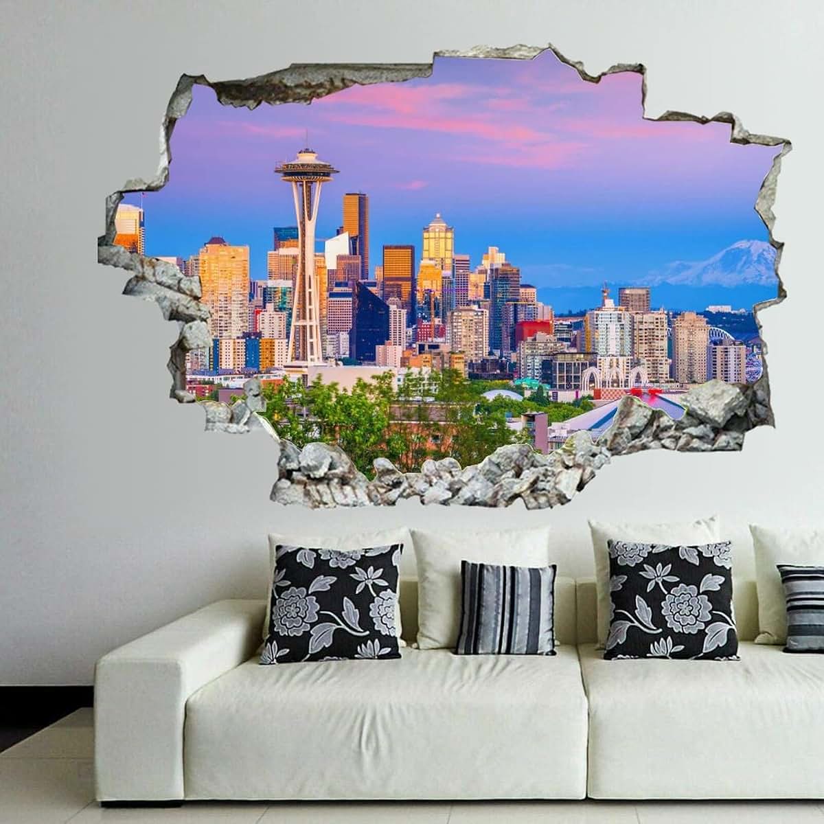 Higoss 3D Broken Wall Seattle Landscape Wall Decal