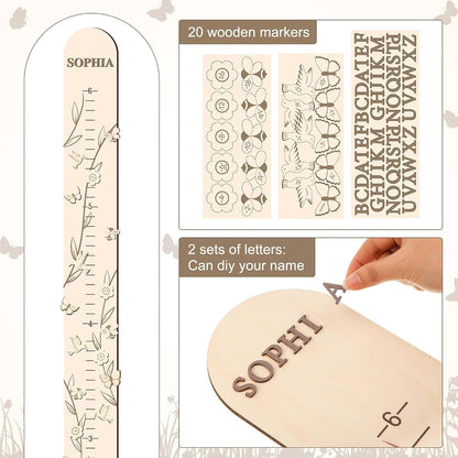 DoubleFill Kids Wood Growth Height Chart for Wall, Leaf Pattern, 63 x 5.5 Inch