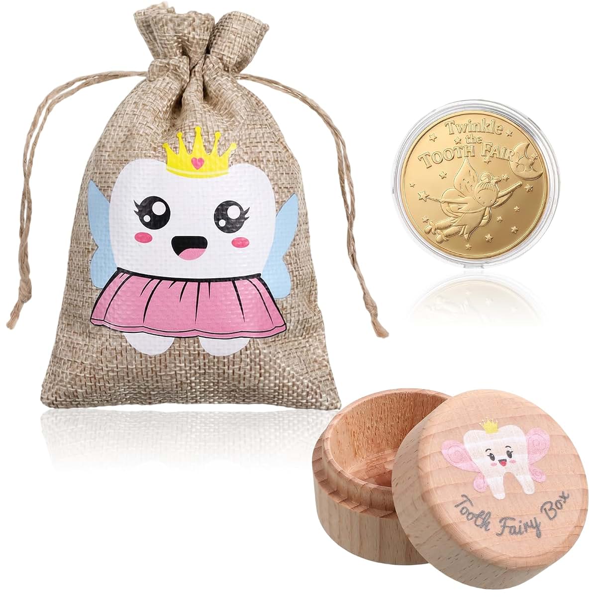 MSHHDK 3 Pcs Tooth Fairy Box Teeth Keepsake Storage Boxs Cute Carved Wooden Box with Tooth Stores Lost Teeth for Kids