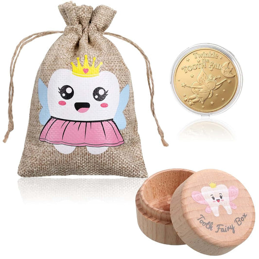 MSHHDK 3 Pcs Tooth Fairy Box Teeth Keepsake Storage Boxs Cute Carved Wooden Box with Tooth Stores Lost Teeth for Kids