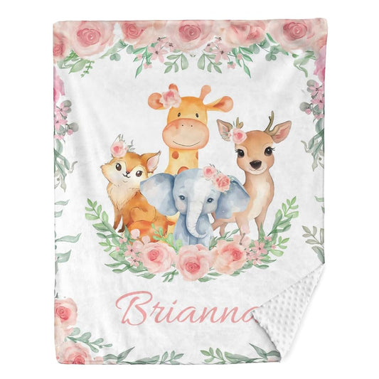 ZHOUSFK Personalized Baby Blanket for Girls Custom Baby Blanket with Name Elephant Floral Customized Baby Blanket Gifts