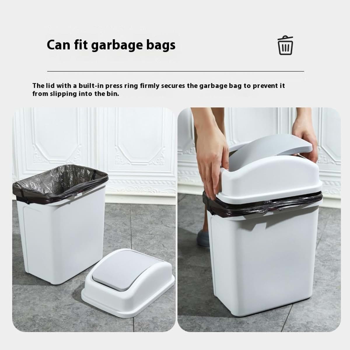 KELINFONG 5.5 Gallon Black Bathroom Trash Can with Swing Lid, Small Slim Compact Plastic Small Garbage (photo 3)