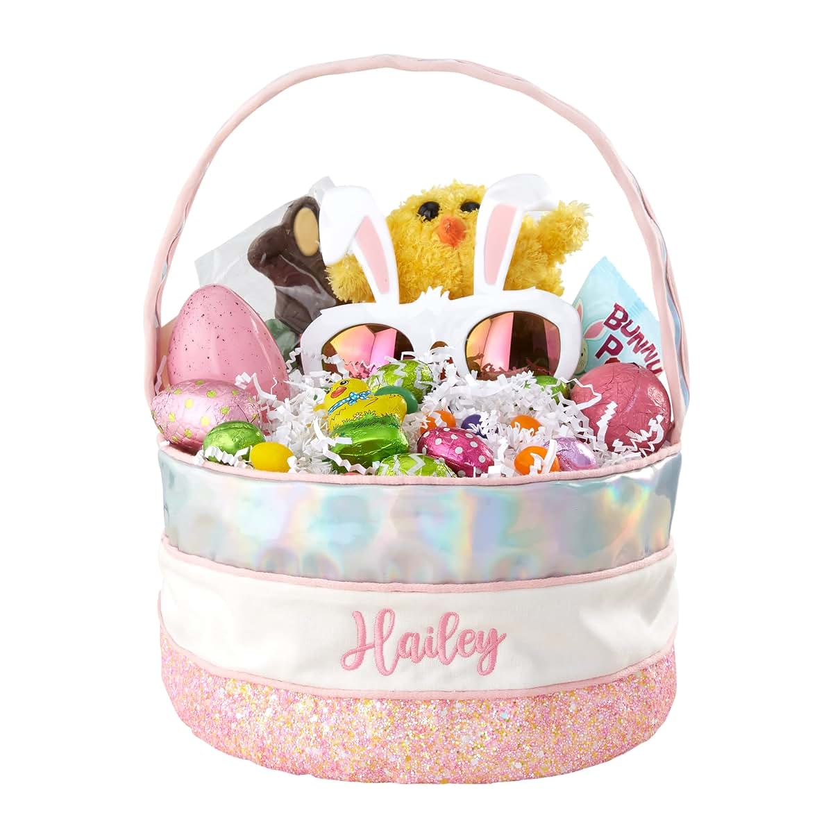 Personalization Universe Personalized Iridescent Pink Easter Basket – Custom Kids Easter Gift – Baby's First