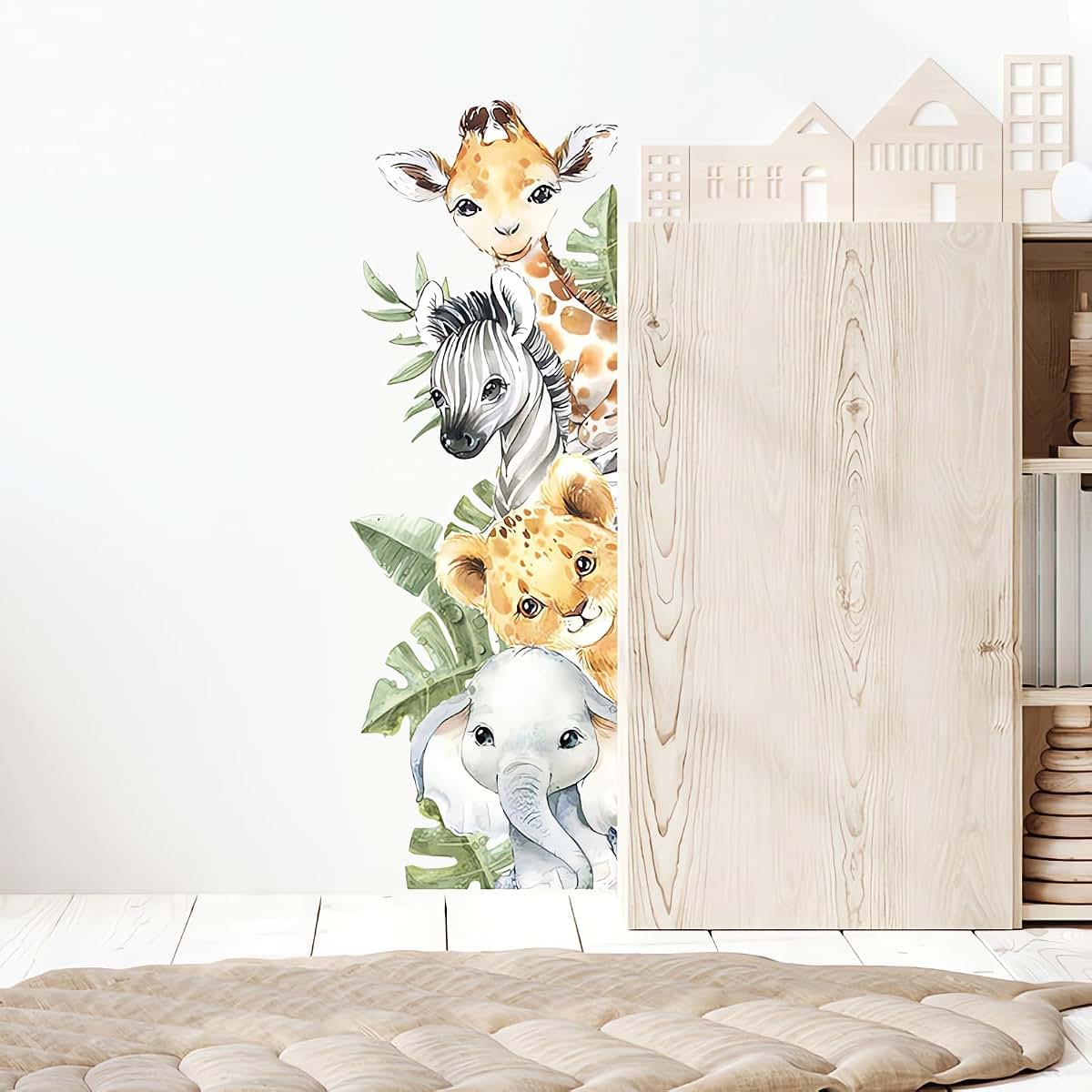 sacinora Watercolor Jungle Animal Wall Stickers for Nursery and Kids Room