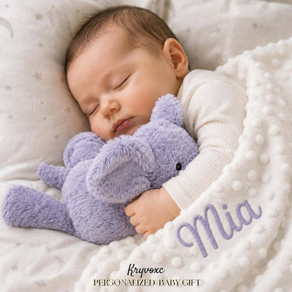 Kryvoxc Personalized Baby Blanket with Elephant Plush, Custom Minky Dot Gift (photo 2)