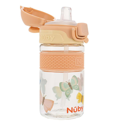 Nuby Thirsty Kids Flip-It Bolt Toddler Cup with Silicone Spout, 12 oz, Butterflies