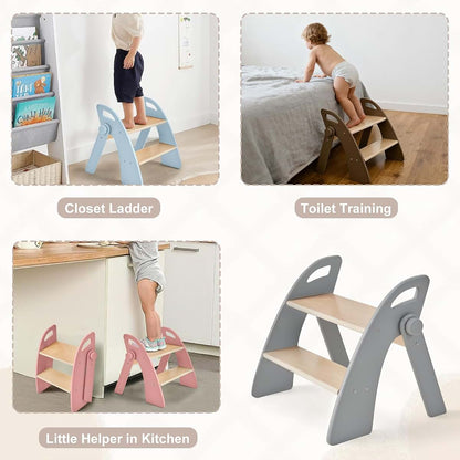 BabyOneStop Wooden 2 Step Stool for Kids Bathroom Sink