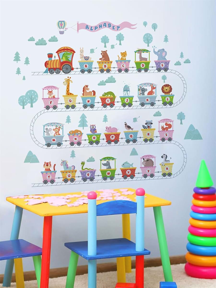 Alphabet Train Wall Decals Sticker Set for Kids Playroom Decor