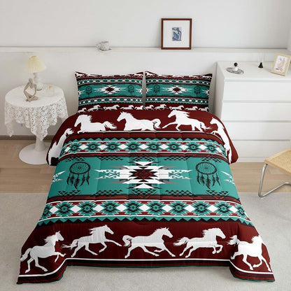 Feelyou Boho Toddler Comforter Set Southwestern Aztec Design Wine Red Teal Microfiber