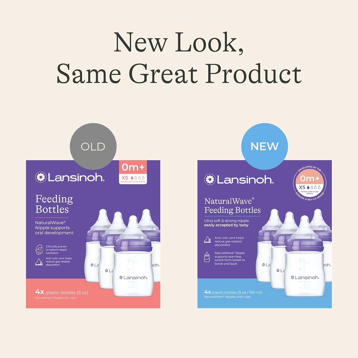Lansinoh Anti-Colic Baby Bottles, 5 Ounce, 4 Count With Extra Slow Flow Nipples