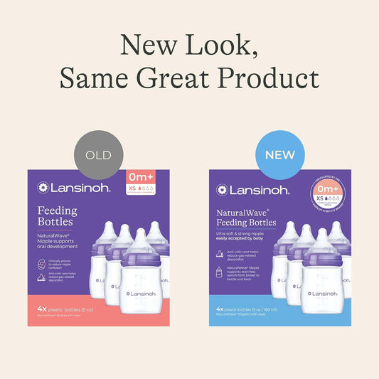 Lansinoh Anti-Colic Baby Bottles, 5 Ounce, 4 Count With Extra Slow Flow Nipples