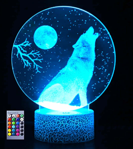 Jinnwell 3D Wolf Night Light led Lamp Illusion 16 Color Changing Table Desk Decoration Lamps Birthday Gift Acrylic Base