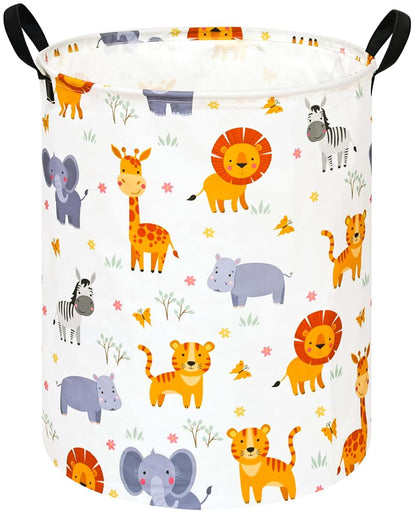 HUAYEE Round Lion and Tiger Pattern Laundry Hamper with Handles, Fabric Storage Bin