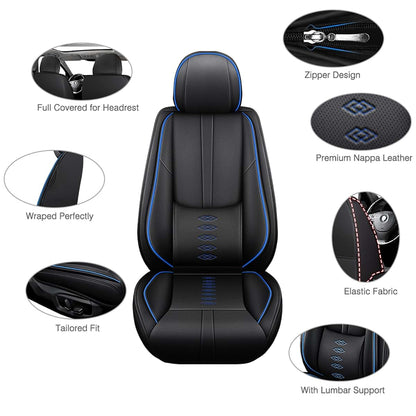 Cscevt Leather Seat Covers for Mazda CX90 2024 2025, Front Set with Lumbar Pillows, Black+Blue