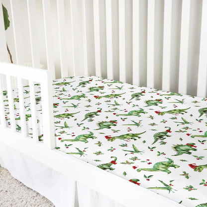 Christmas Dinosaurs Baby Crib Sheet 52x28 Fitted Standard Crib Toddler Mattress Cover