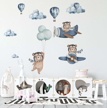Art In Colors Bear & Airplanes Wall Stickers For Kids Nursery
