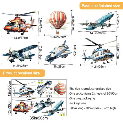 RW-JDFX Airplane and Hot Air Balloon Wall Decals Peel and Stick Vinyl Decor for Nursery