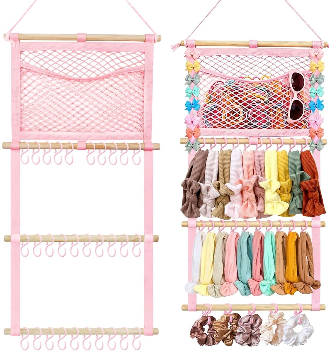 Kangaroo Headband Holder Hair Bows Organizer for Baby Girls, 15"L x 30"H Wall Hanging, Pink