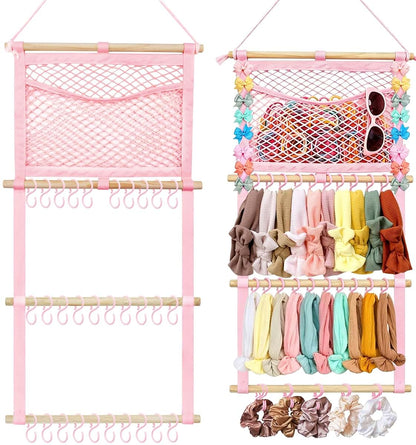 Kangaroo Headband Holder Hair Bows Organizer for Baby Girls, 15"L x 30"H Wall Hanging, Pink