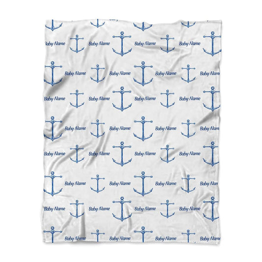 Gifts Everywhere Personalized Anchor Navy Baby Blanket