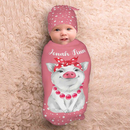 YallLocoMo Personalized Newborn Swaddle Blanket and Hat Set (photo 3)