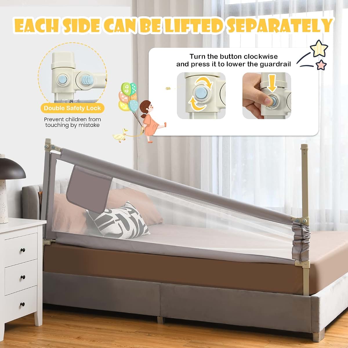 Glacer Bed Rail For Toddlers, 77" Extra Long Height Adjustable Guard