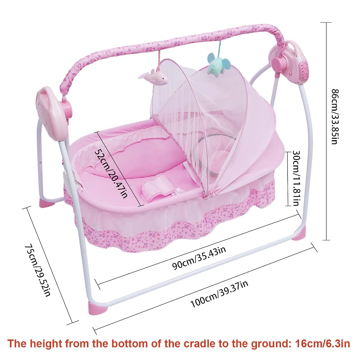 TFCFL Electric Baby Crib Cradle, 5-Speed Auto Rocking Bassinet with Timer & Controller, Pink