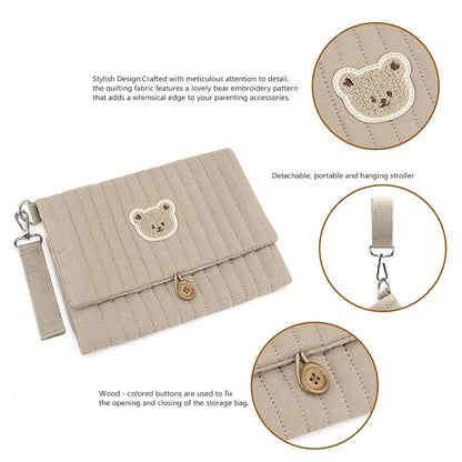 Bear Embroidery Diaper Bag Organizer Clutch | Stroller Attachment Pouch