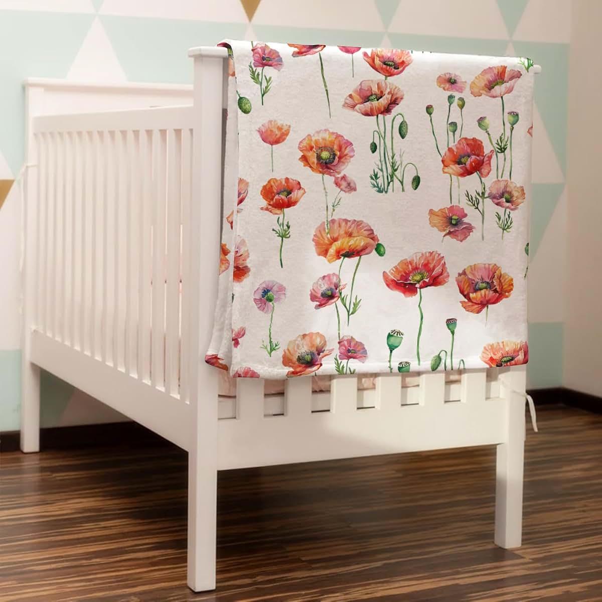Watercolor Floral Flannel Baby Blanket for Nursery Swaddle Playmat