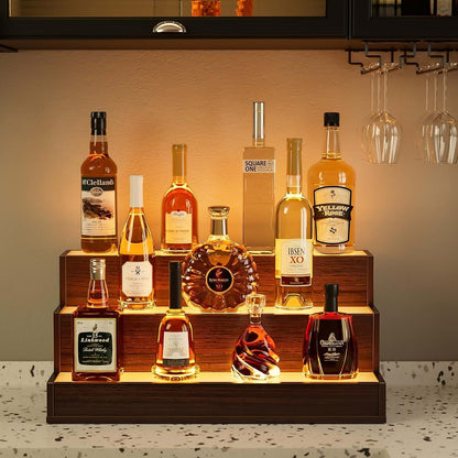 KCSWKJ LED Lighted Liquor Bottle Display Shelf, 24 Inch Walnut