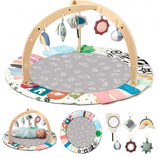 KIDL Baby Play Gym Mat with Tummy Time Activity for Newborn Girls and Boys, Non-Slip Floor Mat Includes 6 Detachable