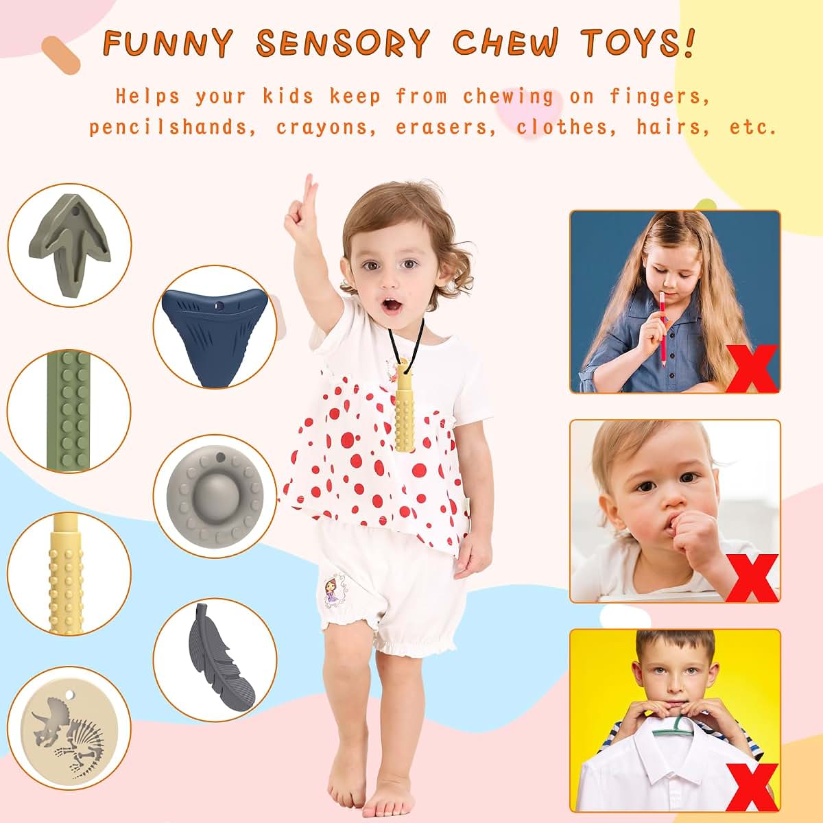 Chewy Silicone Sensory Necklaces for Teething and Focus Support